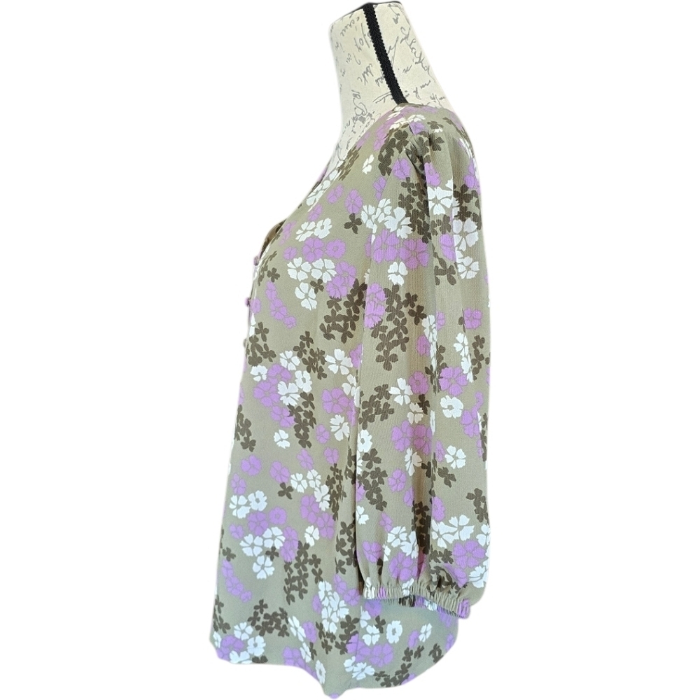 M & S Collectons Floral Lavender Olive Green 3/4 Sleeve Blouse 8 - Picture 4 of 12